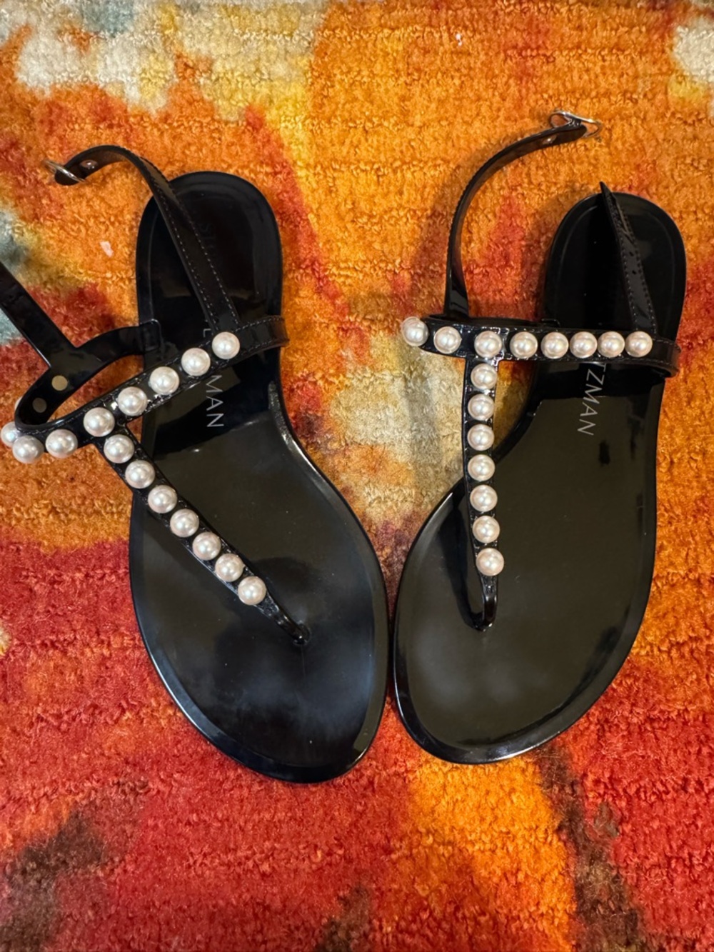 Stuart Weitzman Black Pearl-Embellished JellySandals 7-1/2 - Picture 3 of 7
